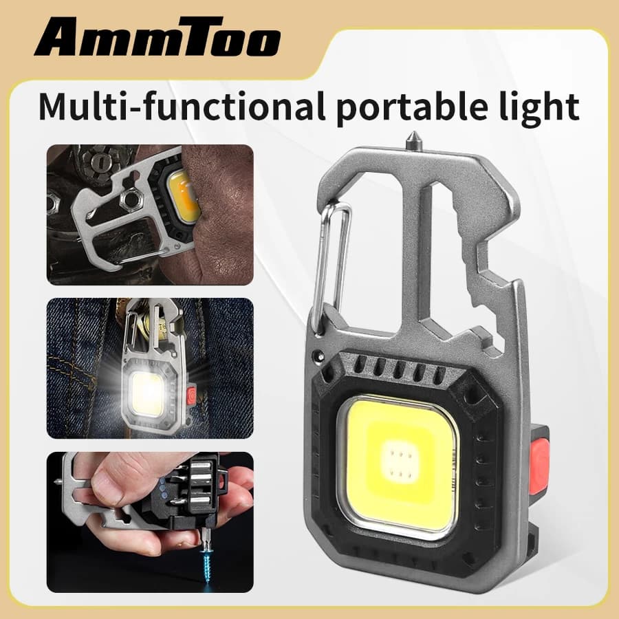 AmmToo Ultra Small Mini LED Light Portachiavi ricaricabile Luce da campeggio esterna COB Lampada da lavoro Chiave tascabile portatile Cacciavite