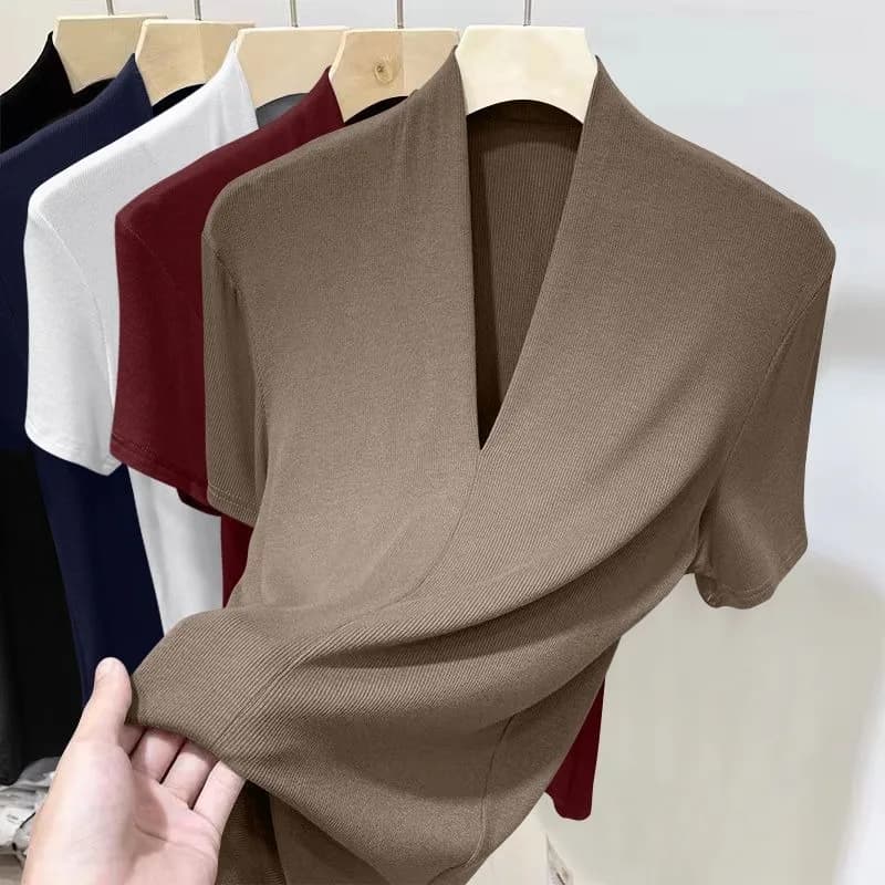 T-shirt Estiva da Donna a Maniche Corte, Versatile e alla Moda, Maglietta Base Plus Size Slim Fit con Scollo a V, Top Casual e Sexy