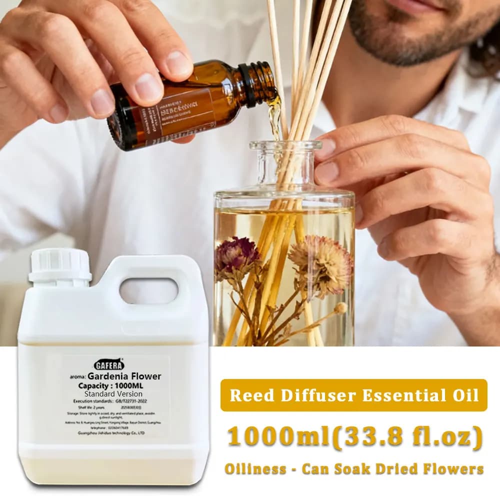 GAFERA 1000ml (33.8 fl.oz) Gardenia Flower Flameless Aromatherapy Essential Oils - Hotel Reed Diffuser Oil, Large Bottle Perfume
