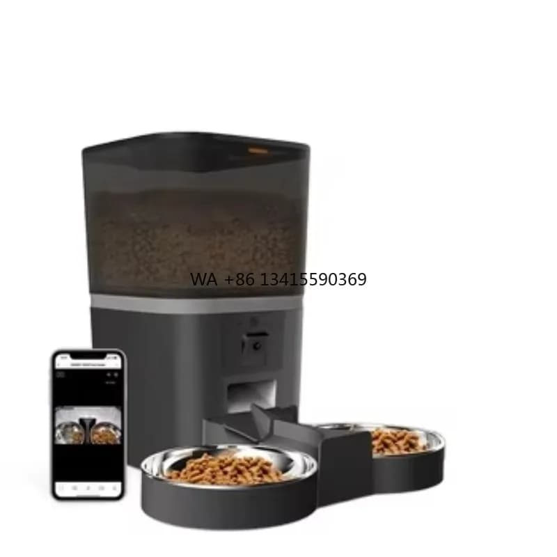 Dispenser automatico di cibo per gatti OEM 6L con alimentatore per animali domestici a doppia ciotola in acciaio inossidabile con controllo app Tuya WiFi 5G con