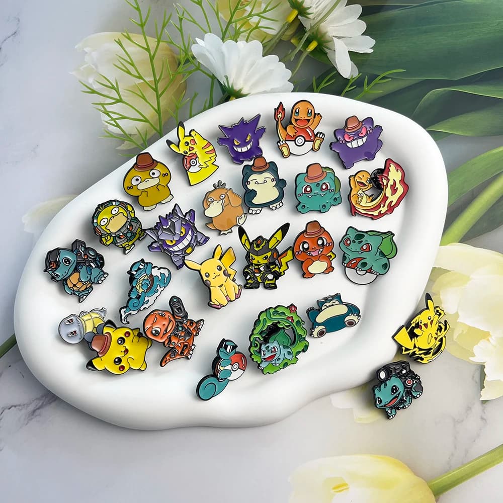 25 pezzi Pokemon Pikachu Charmander Anime Distintivo in metallo Spilla Pin Figura di cartone animato Accessorio di abbigliamento per bambini Kawaii Regalo di gioielli carino
