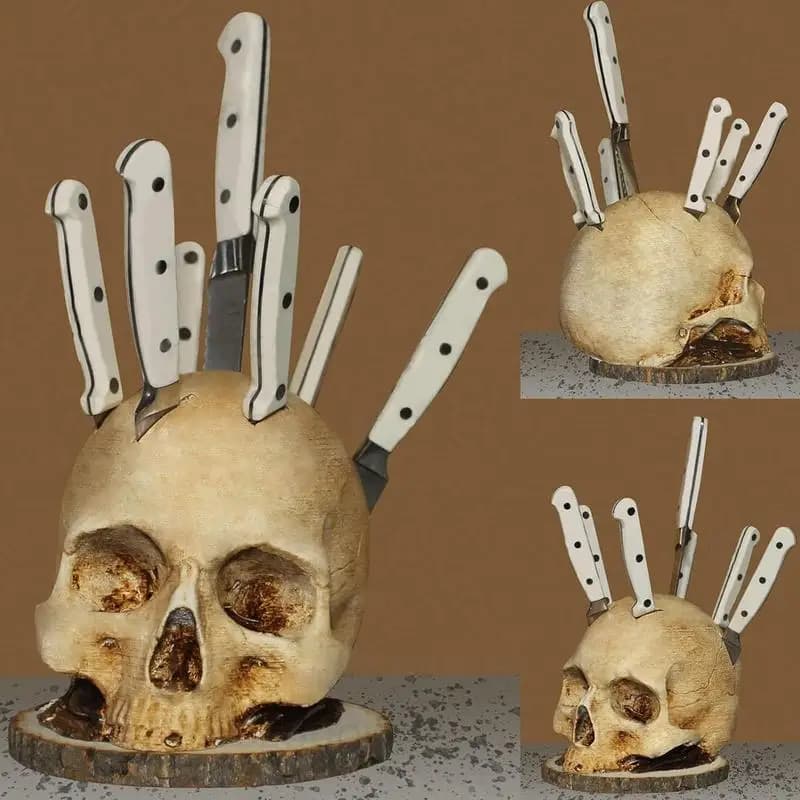 Portacoltelli teschio per cucina, portacoltelli scheletro, portacoltelli da cucina Horror