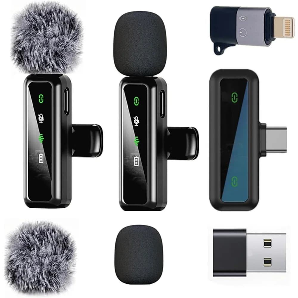 Wireless Lavalier Microphone for iPhone - iPad, Android Phone Computer, Mini Microphone for Live Streaming, Video Recording, (Black)