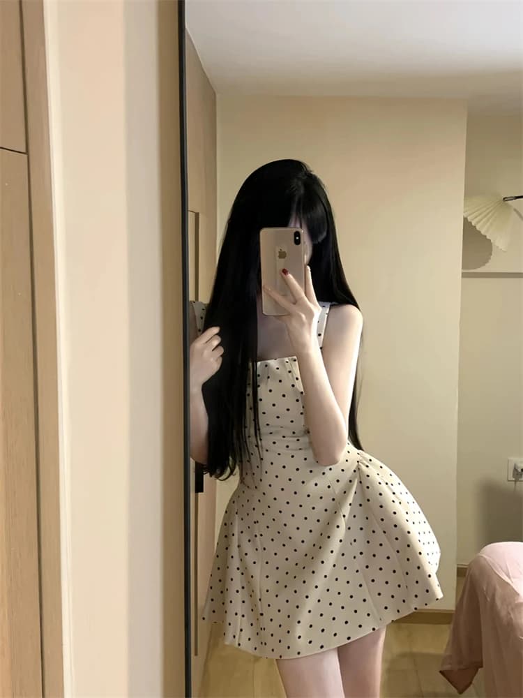 Elegant Polka Dot Bridesmaid Dress Women's Summer Slimming A-Line Short Skirt Strapless Gown City Commute Date Party Tour Daily