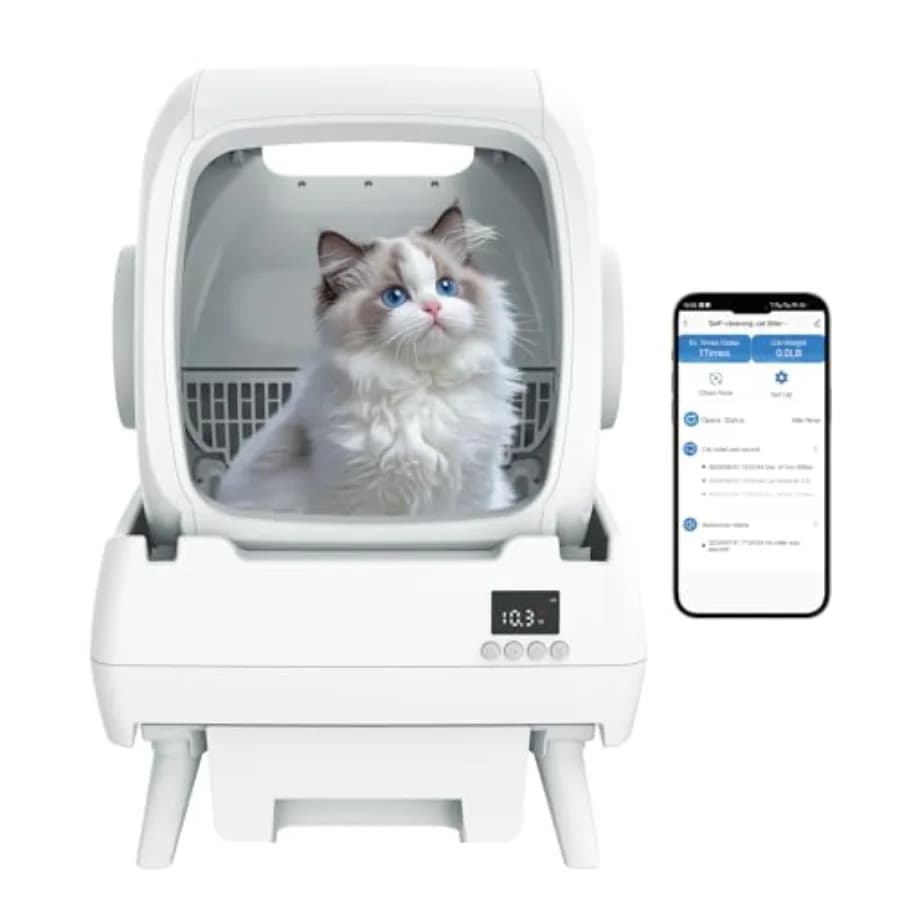 Lettiera Automatica per Gatti con Pulizia Automatica, Controllo Tramite App, Registrazione Funzioni, Anti-Pizzicamento, Silenziosa, Bianca, per Gatti di Taglia Grande e Media, Gattini e Gatti di Piccola Taglia