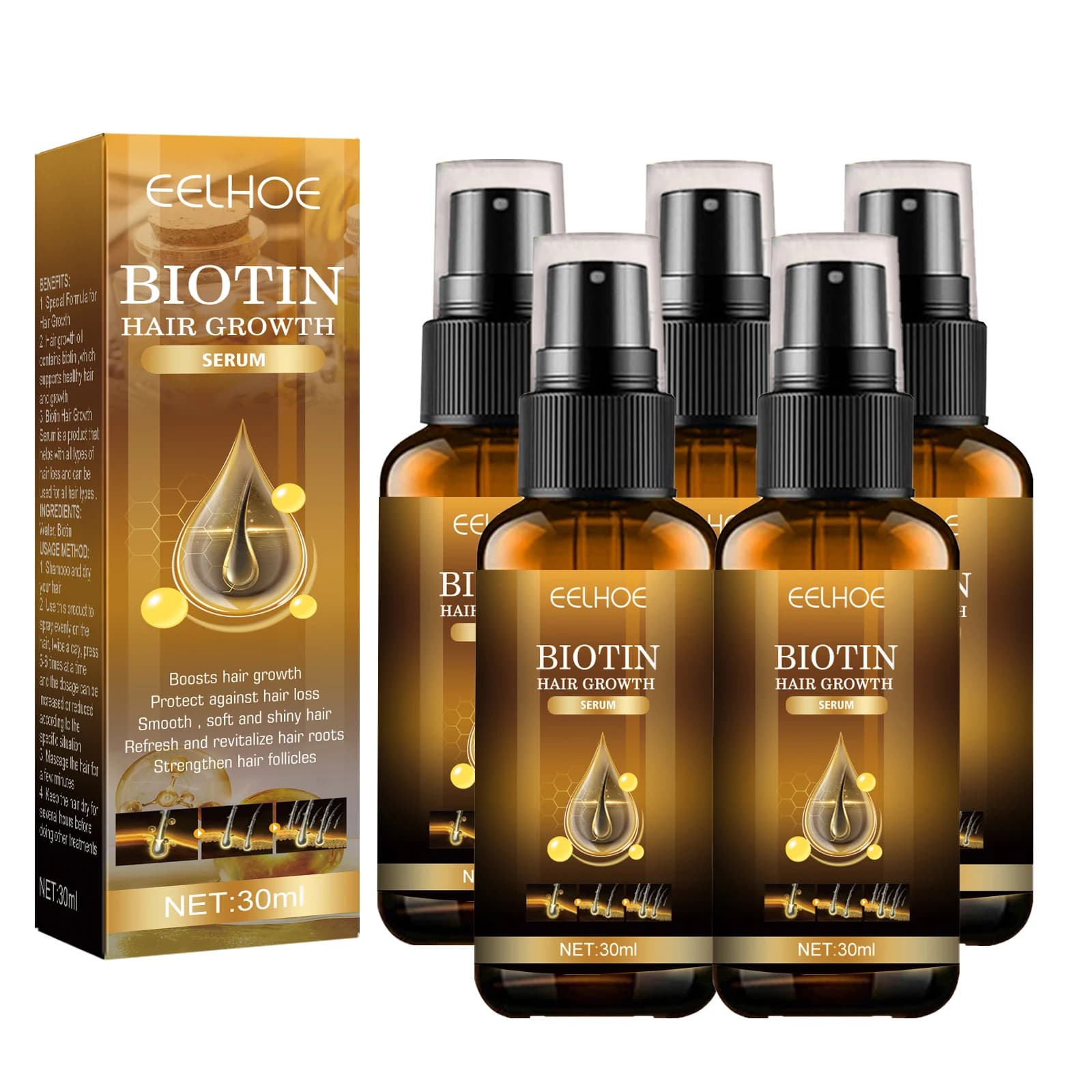 EELHOE Biotin Hair Spray for Men Woman 30ml Hair Growth Damage Restore Oil Reparation Of The Cuoio Capelluto Siero Spray Addens Hair Care