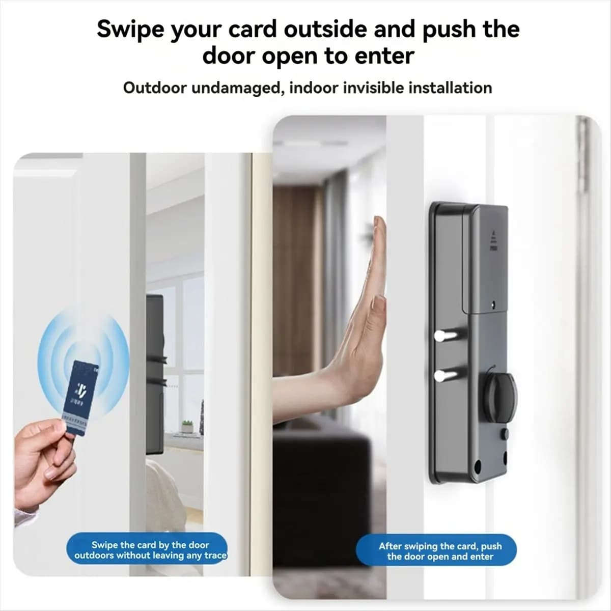 BEST CHOICE）Tuya Smart Invisibles Door Lock Bluetooth 13.56mhz IC Card Access Keyless Entry No-Drill Motorized for Wooden Doors