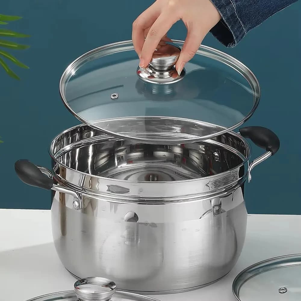 Coperchio per Pentola in Vetro Temperato e Acciaio Inox 16-34cm, Rotondo, Visibile, con Manopola Anti-scottatura, per Padelle e Pentole, Accessori da Cucina