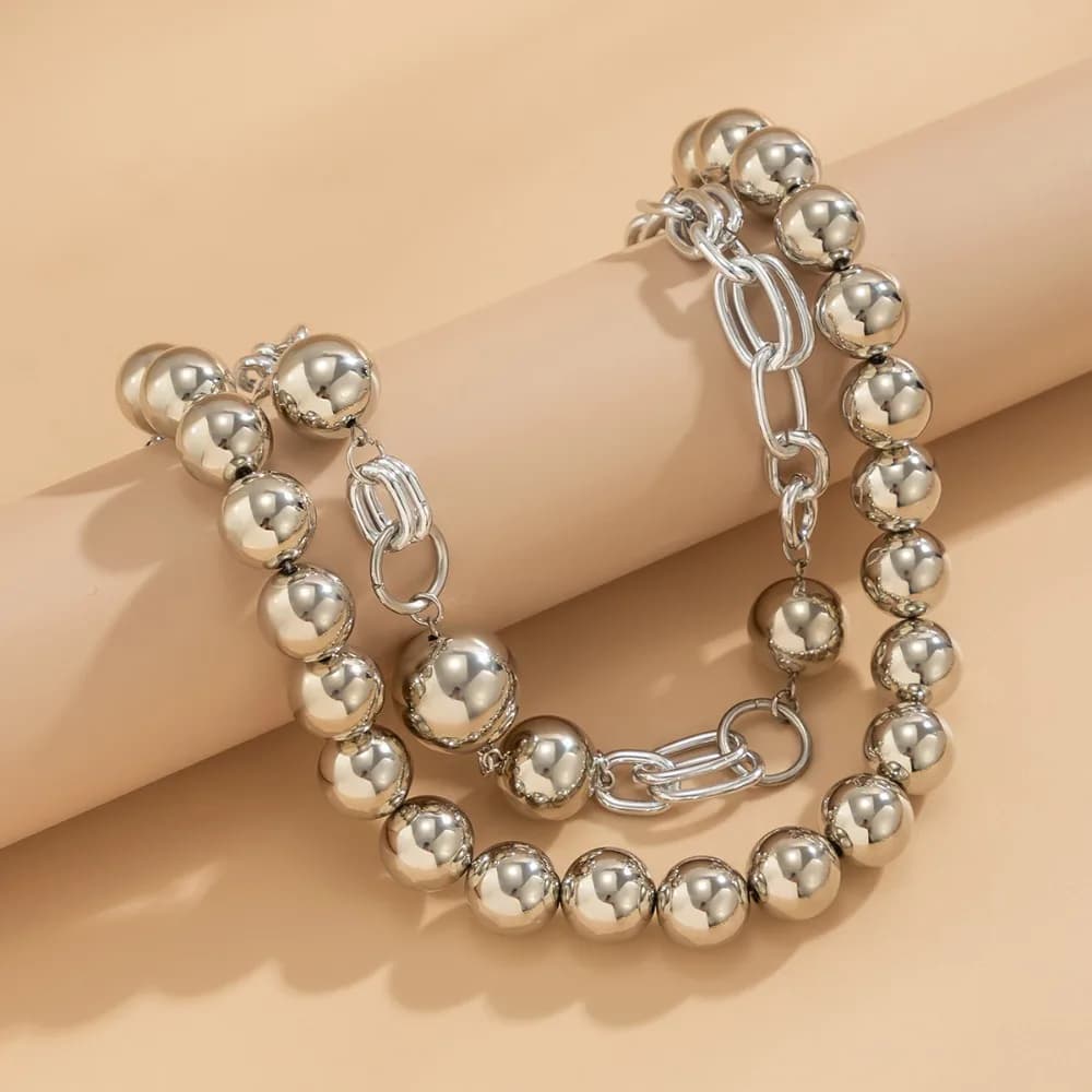 Collana girocollo esagerata multistrato con perline, catena di perle, stile punk, alla moda, spessa, per clavicola