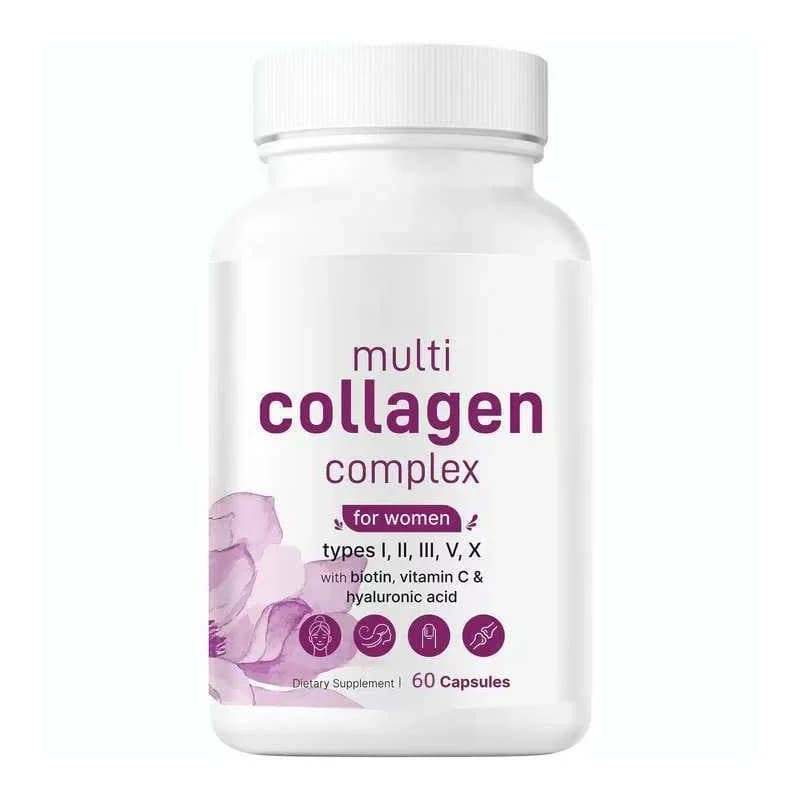 Capsule proteiche ai peptidi multicolagene idrolizzate - I, II, III, tipo V contenenti biotina, vitamina C, acido ialuronico