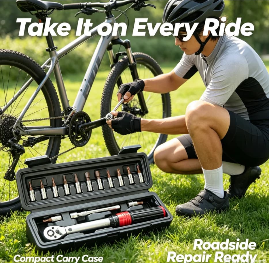 RIDERACE Set di chiavi dinamometriche per bicicletta 15 pezzi 1/4 "2-24Nm Kit di riparazione per moto con chiave a brugola per bici a doppia direzione