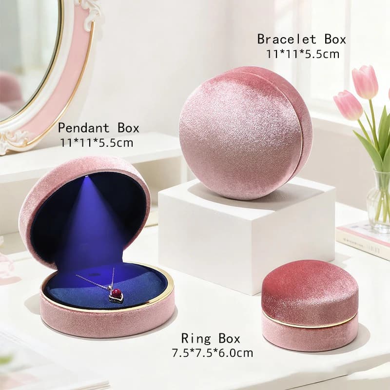 Portagioie con luce LED, minimalista, in velluto, per bracciali e anelli, alla moda, ideale come regalo per compleanni