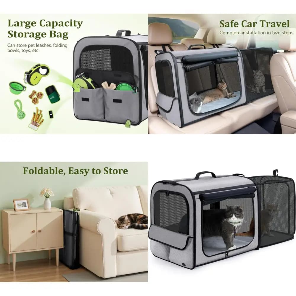 Trasportino per cani espandibile leggero e stabile, cassa per animali traspirante e pieghevole per viaggi e uso all'aperto, grigio