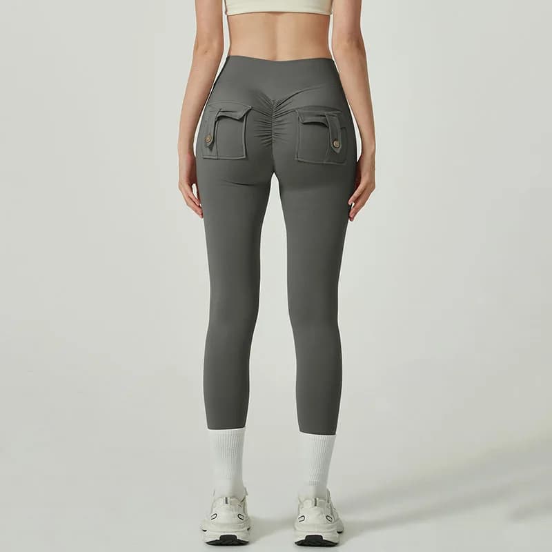 Solid Color High Waisted Yoga Pants Women Hip Lifting Breathable Tight Leggings Elastic Slim with Pocket Sports Fitness Pants