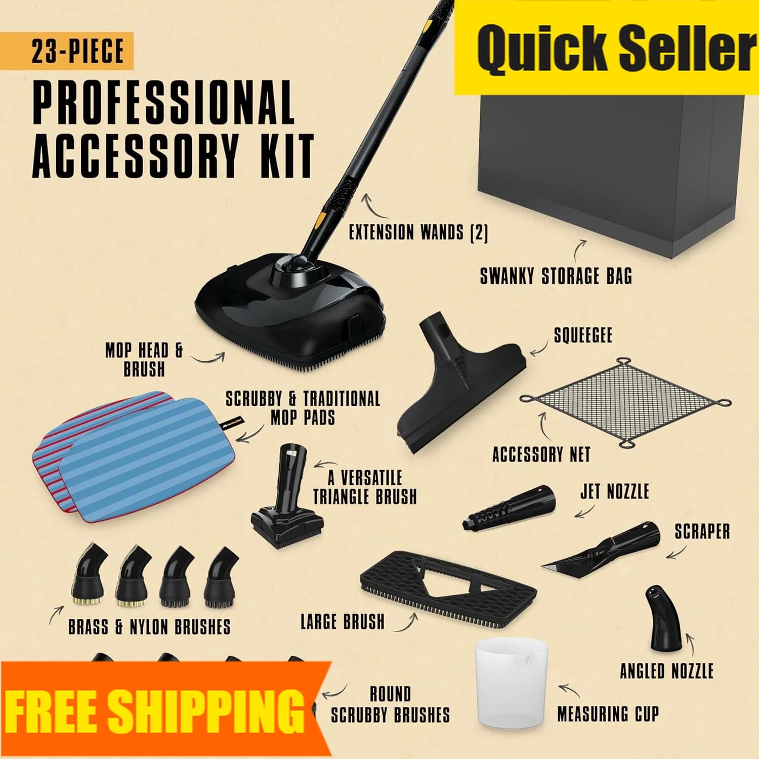 Offerta Speciale: Pulitore a Vapore MC1385 Deluxe, 2 Ore di Autonomia, Senza Prodotti Chimici, 23 Accessori: Testina Lavapavimenti, Spazzole e Altro