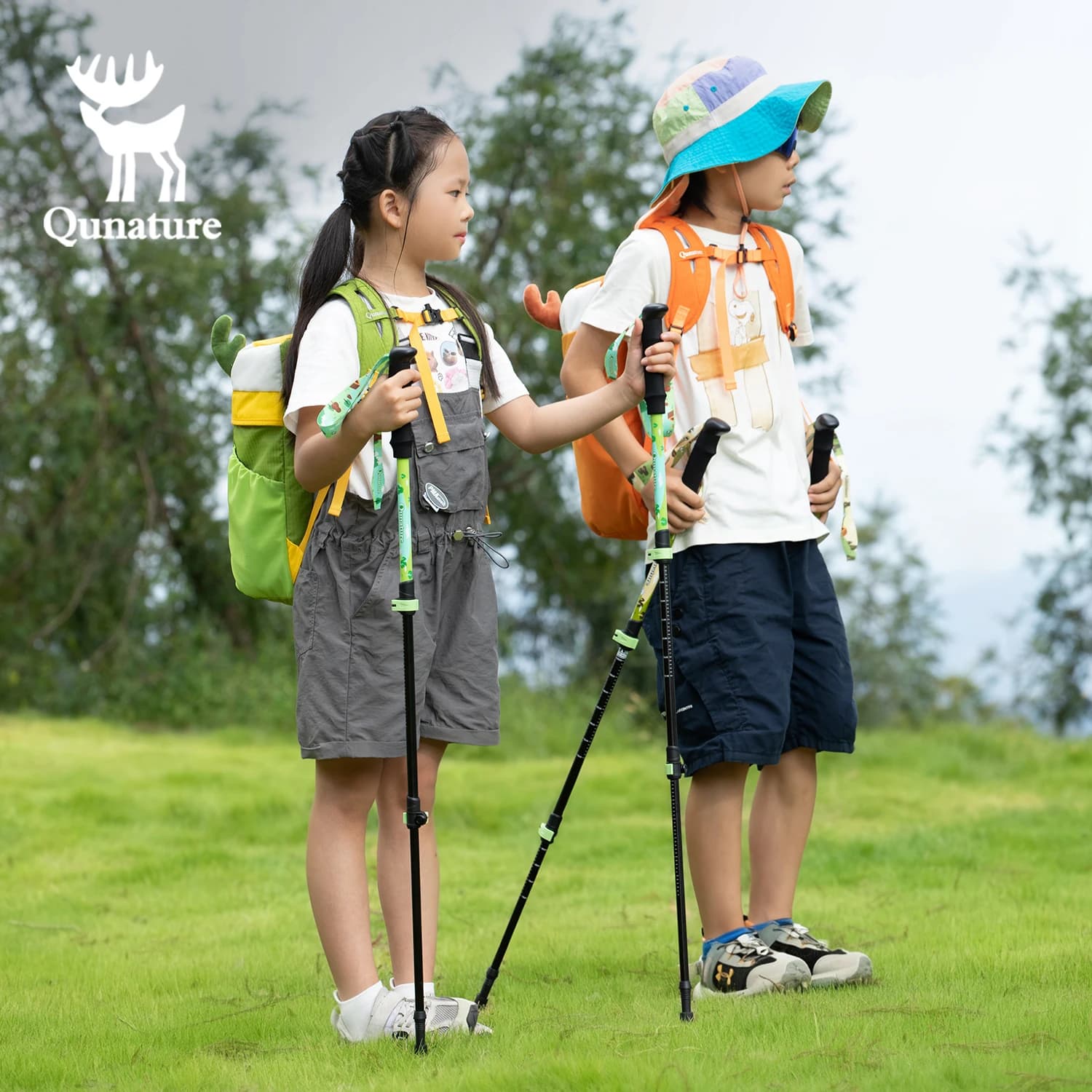 Qunature Outdoor Children's Hiking Poles Aluminum Alloy 51-100cm Telescopic safety buckle Climbing Walking Sticks NonSlip