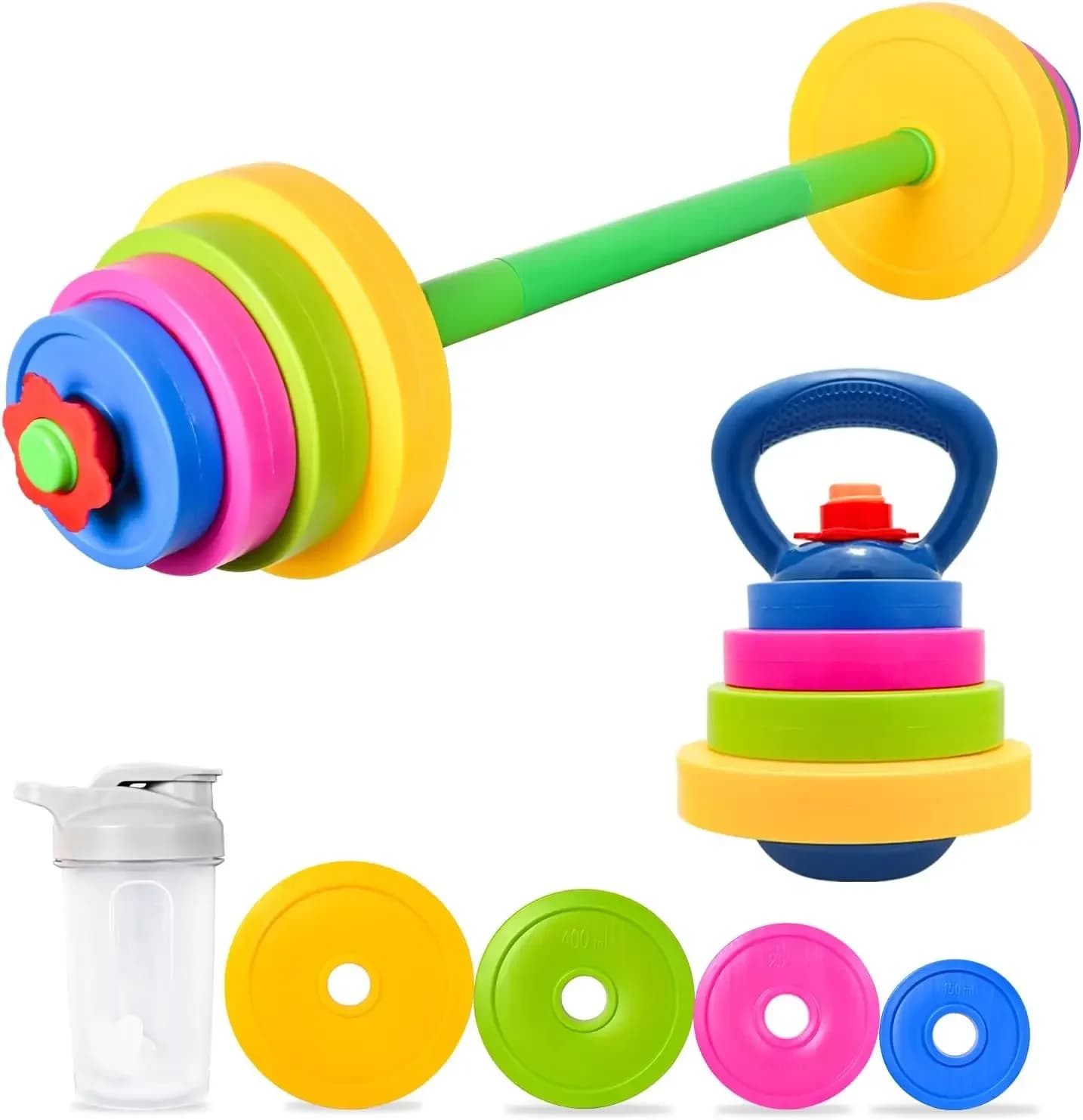 Set Fitness 3-in-1 per Bambini: Bilanciere Regolabile, Kettlebell e Borraccia per Gioco Attivo