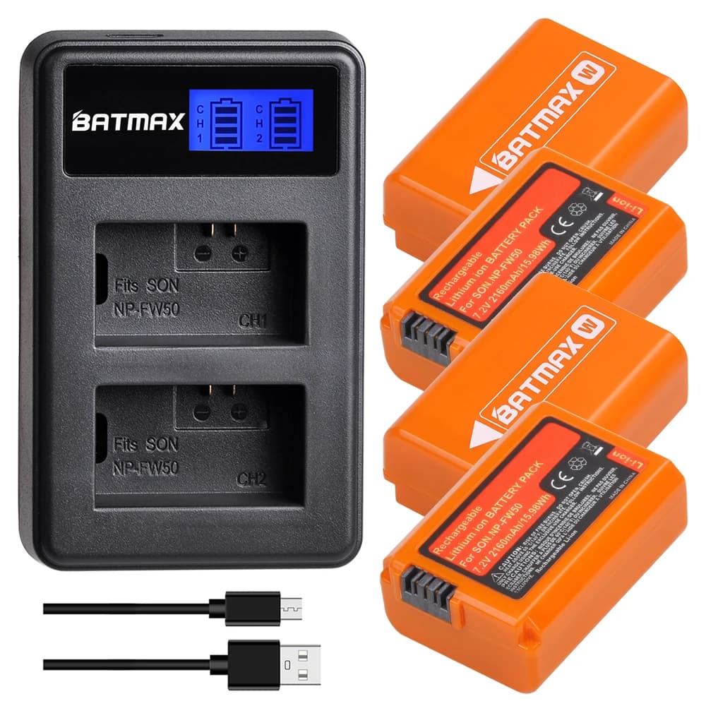 Batmax NP-FW50 Bateria NPFW50 2160mAh Batteria + LCD Doppio Caricatore per Sony zve10 Alpha a6500 a6400 a6300 a7 a7R a7R II a7II NEX-3
