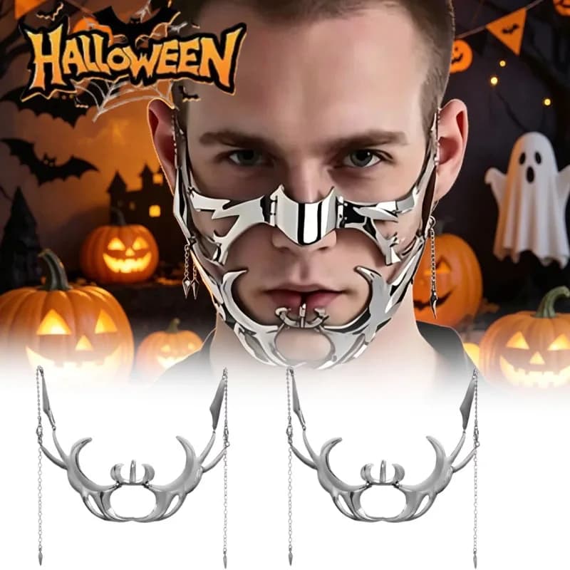 1-5PCS Metal Mask Alien Fluid Mechanical Style Earring Lip Ring Adjustable Face Jewelry for Men Women Punk Cosplay Accessory