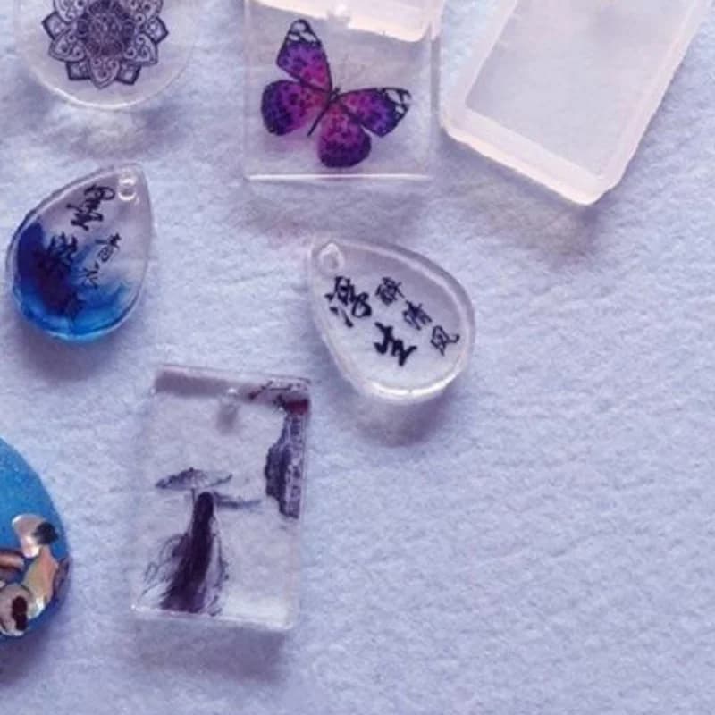 20Pcs/Set DIY Keychain Pendant Casting Silicone Mould Kit With Keyrings Art Crafts Making Tools Crystal Epoxy Resin Mold