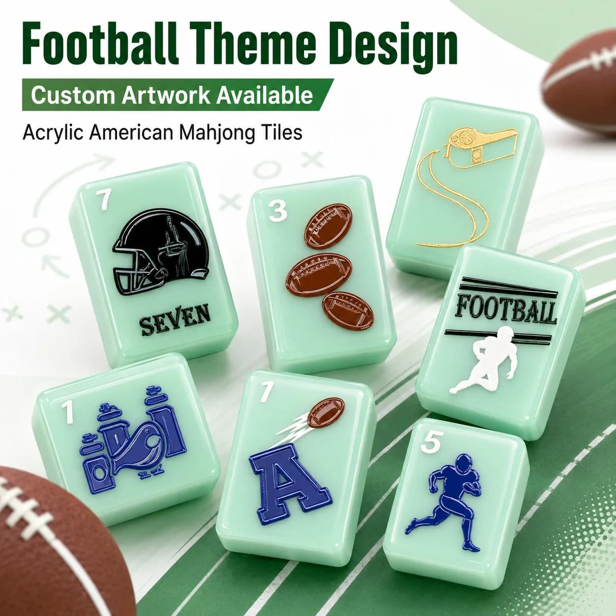 Football Pattern Mahjong Set 160 Pcs Light Green Acrylic American Mahjong Tiles Portable Entertainment Game Set