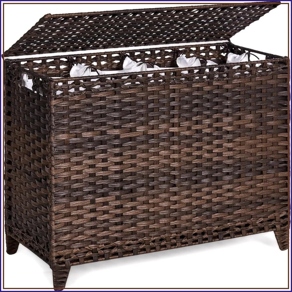 176L Handwoven Rattan Laundry Hamper with 4 Removable Liner Bags, Lid & Heightened Feet, Side Handles
