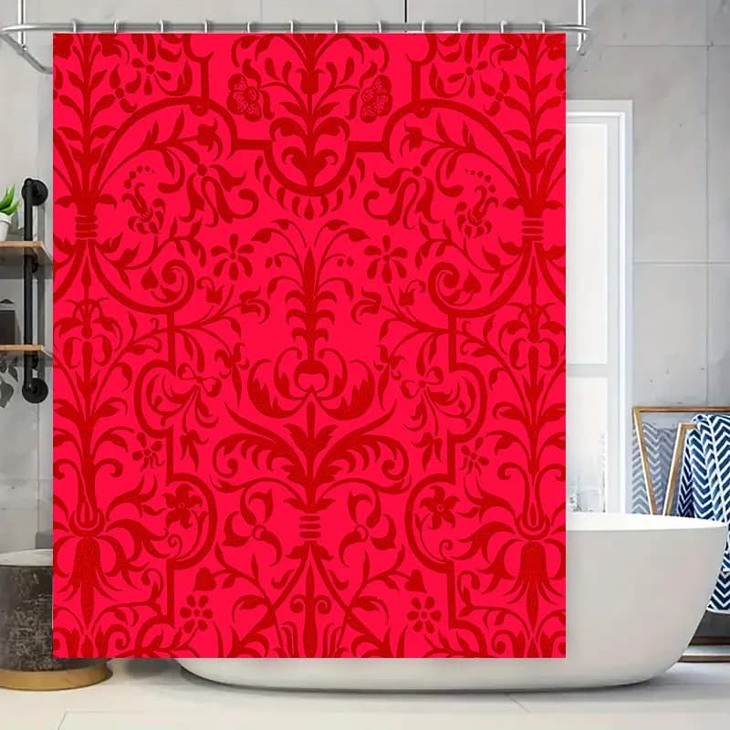 Tenda da doccia damascata rossa, decorazione da bagno, tende da doccia stampate in tessuto impermeabile per la decorazione del bagno (bianco/nero/giallo)