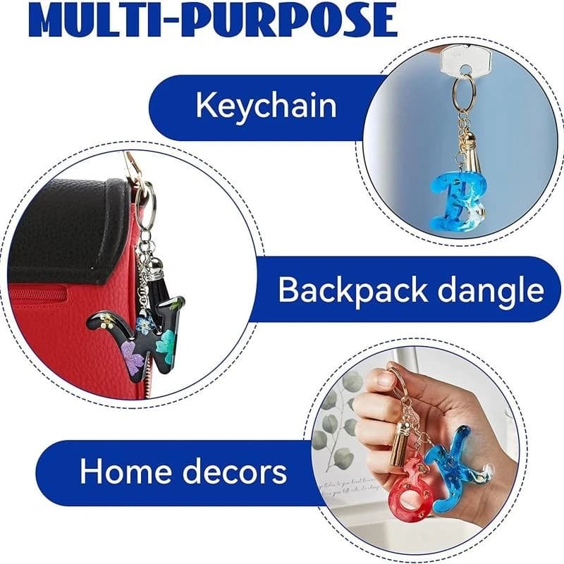 3XUA Silicone Resin Molds Letter Silicone Mold Epoxy Resin Casting Mold Keychain Making Set Keychain Supplies