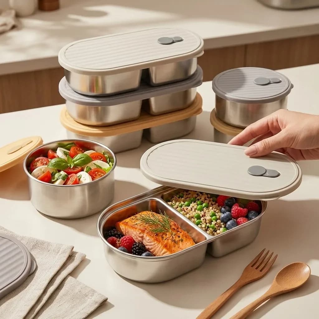 Microwave Safe 304 Stainless Steel Lunch Box Set Bento Box Kids Adult Divided Food Storage Containers Meal Prep Dishwasher Safe