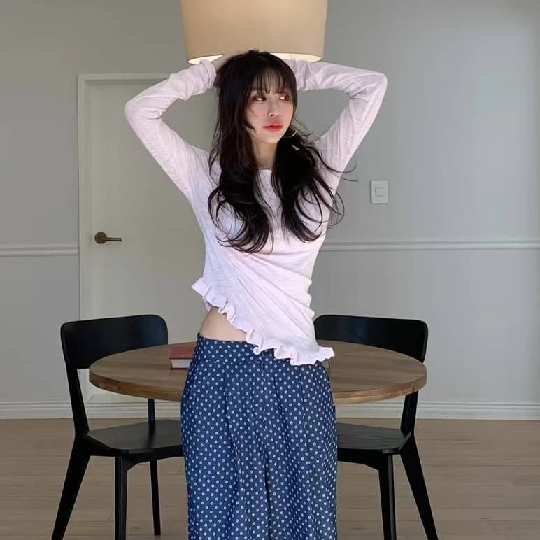 Fashionable Ruffle Hem Short Sleeve Base Top Spring Summer New Arrival Women's T-shirt Elegant Chic Chinese Manufacturer