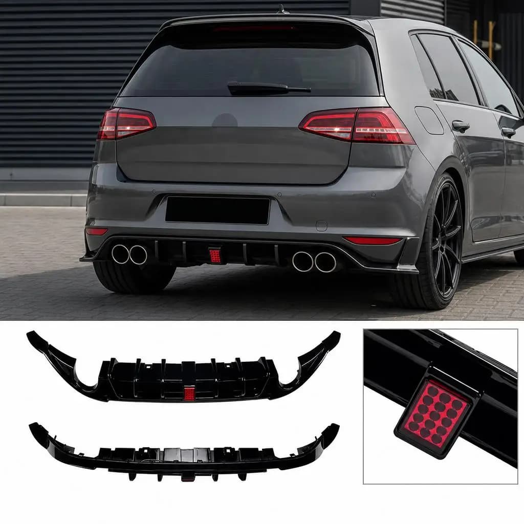Rear Bumper Spoiler Lip With Light Body Kit For Vw Golf 7 Standard Mk7 Gti Gtd Tsi Blk 2014-2017 Rear Bumper Diffuser Splitter Spoiler Decoration Accessories