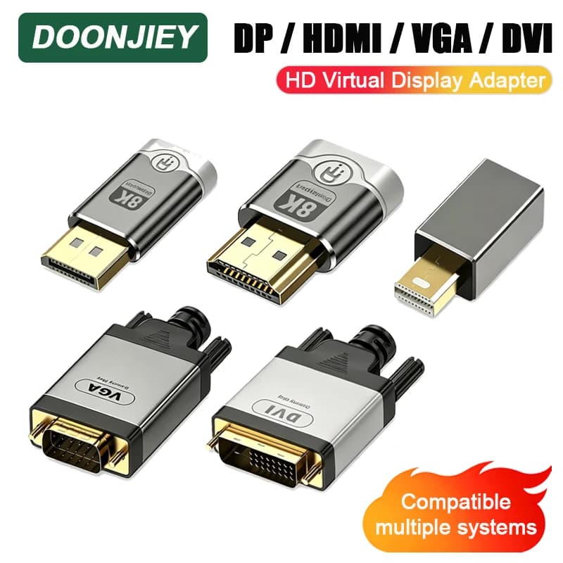 DOONJIEY 8K 4K Virtual Display Adapter DP HDMI VGA DVI Mini DP Type-C EDID Emulator Virtual Display For Laptop Remote Anti-Sleep