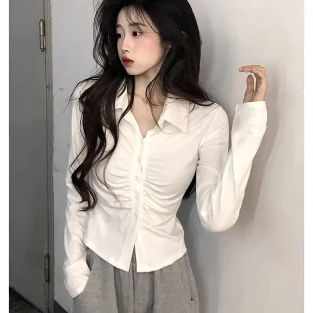 Spring 2025 Women's Fashion Long Sleeve Sexy V-Neck T-Shirts Slim Fit Commute Style Thin Material Chinese Production