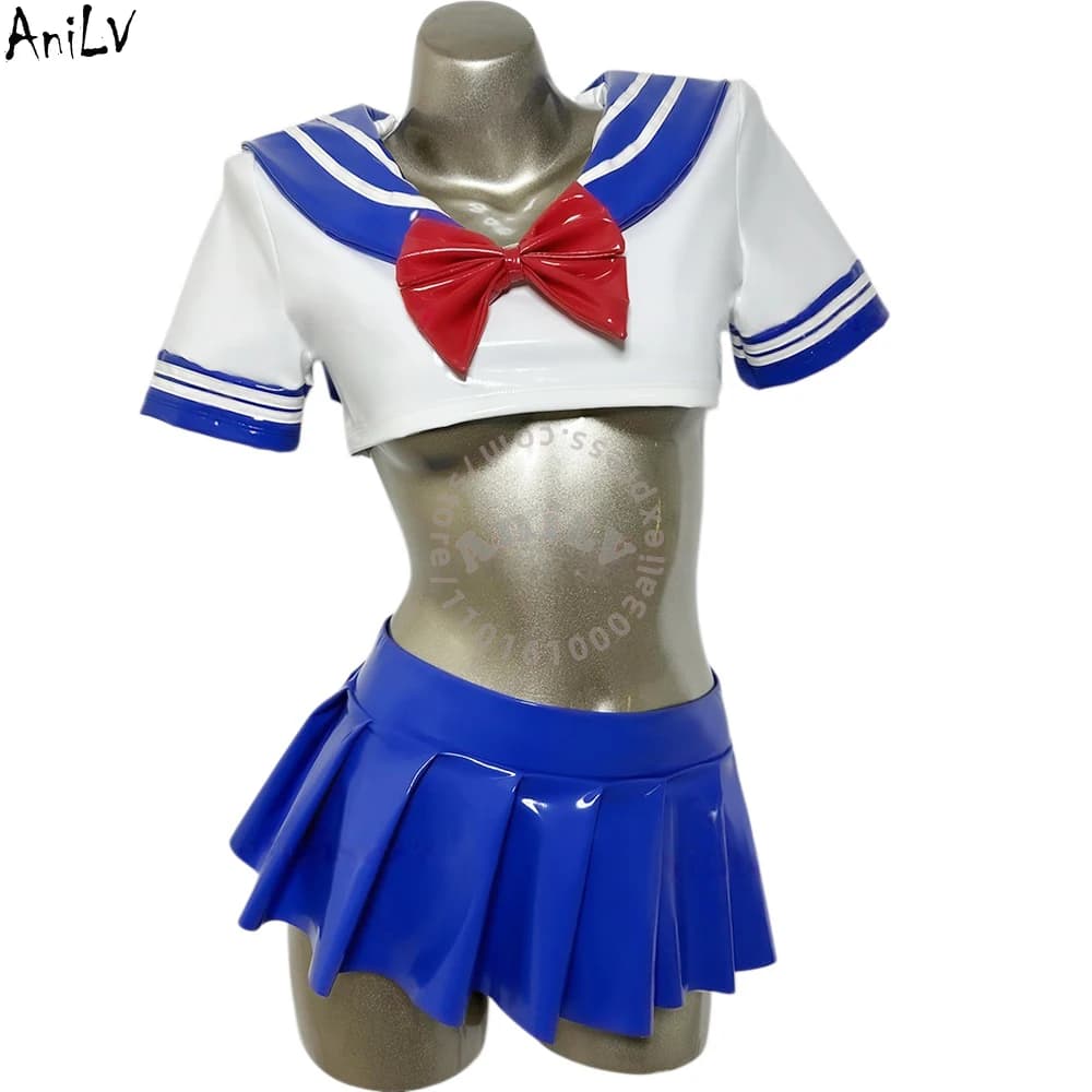 AniLV Costume da Studentessa Giapponese, Uniforme Scolastica, Mini Outfit JK, Costume da Cheerleader, Gonna Lunghezza 20cm