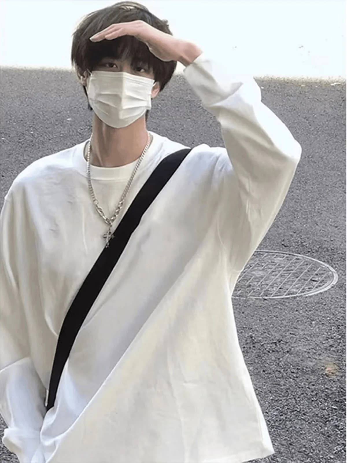 Cleanfit White Long Sleeve T-Shirt Men's American Teenager Streetwear Hoodie Shoulder Pad Business Casual Inner Shirt Base Layer
