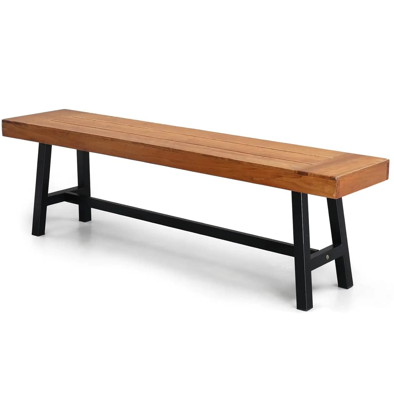 Panca da Pranzo in Legno Rustico con Gambe in Metallo per Interni ed Esterni, Giardino, 160 cm, Personalizzabile