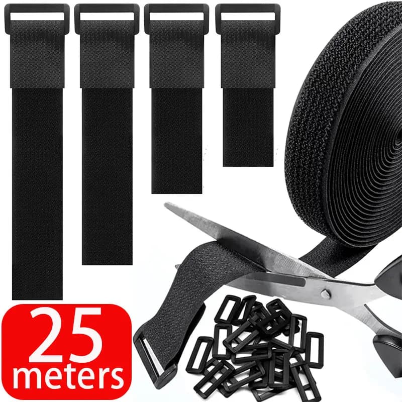 25M Hook and Loop Straps 16-38mm Reusable Nylon Fastener Cable Tape with 80 Buckles Cut-to-Length Long Cable Ties Organizer
