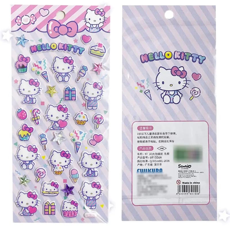 Adesivi Trasparenti 3D Scintillanti Sanrio Hello Kitty, Adesivi Decorativi Cartoon Carini per Personalizzazione Creativa Fai-da-Te