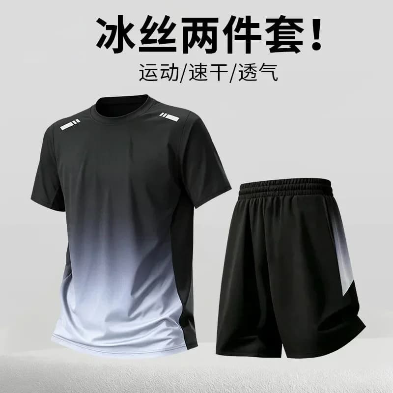 Sports suit men's short-sleeved silk t-shirt for summer, new style, suitable for badminton, running, fitness training, shorts