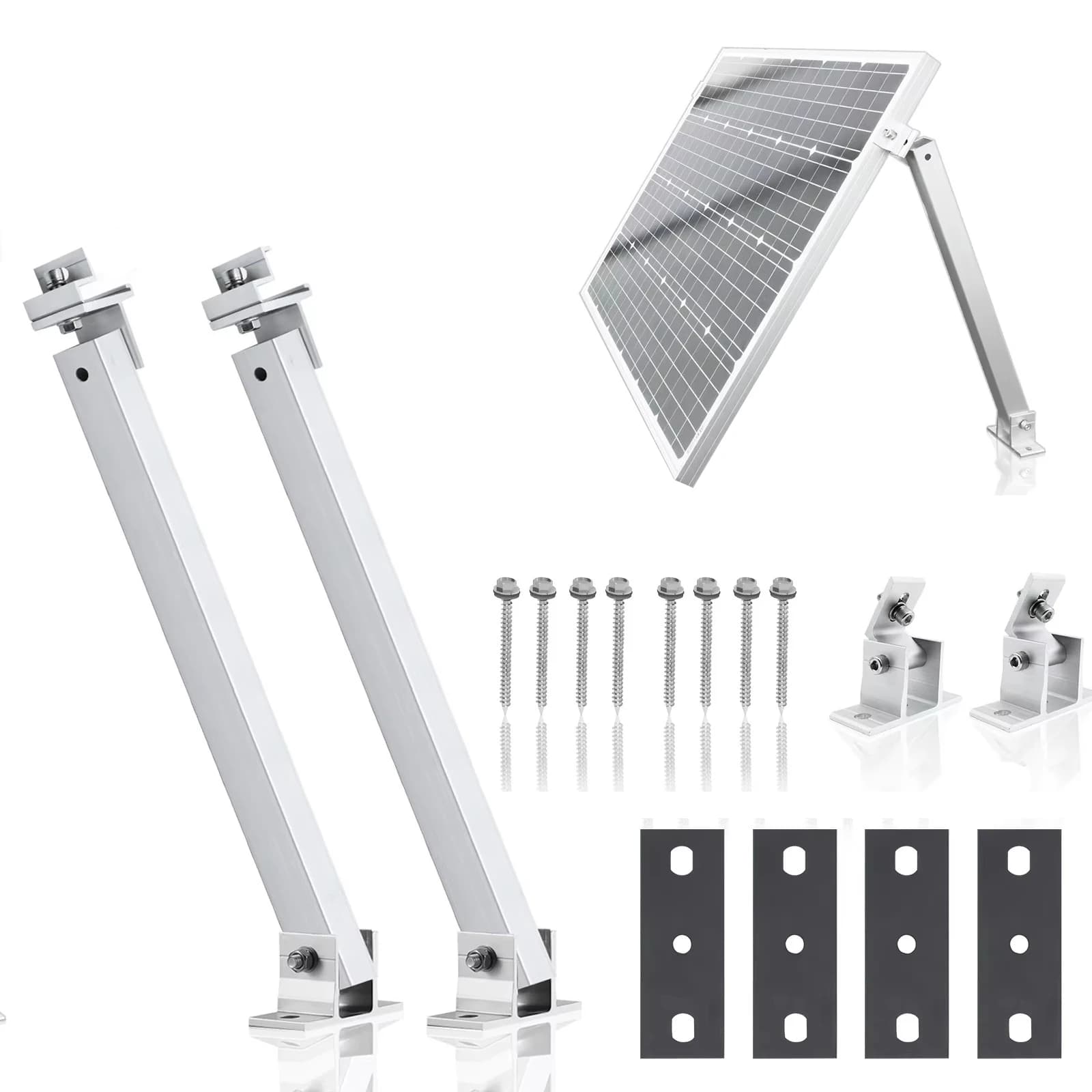 Adjustable Solar Panel Mounting Brackets - Universal Tilt Stand for 100-500W Panels, Aluminum Mount/Rack for RV Roof, Boat