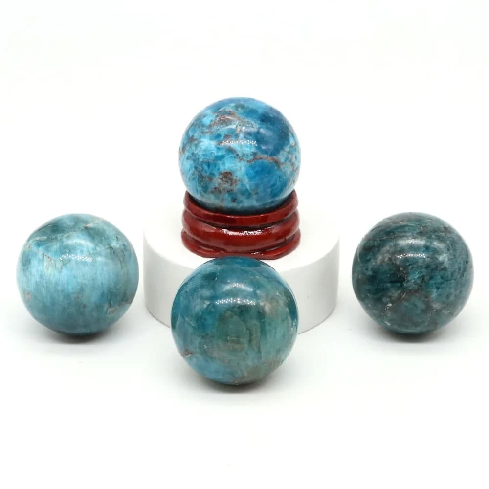 Sfera di cristallo naturale da 30 mm Apatite blu lucido Globo Reiki Pietra curativa Massaggio energetico Pietra preziosa Sfera Decorazione della casa da scrivania