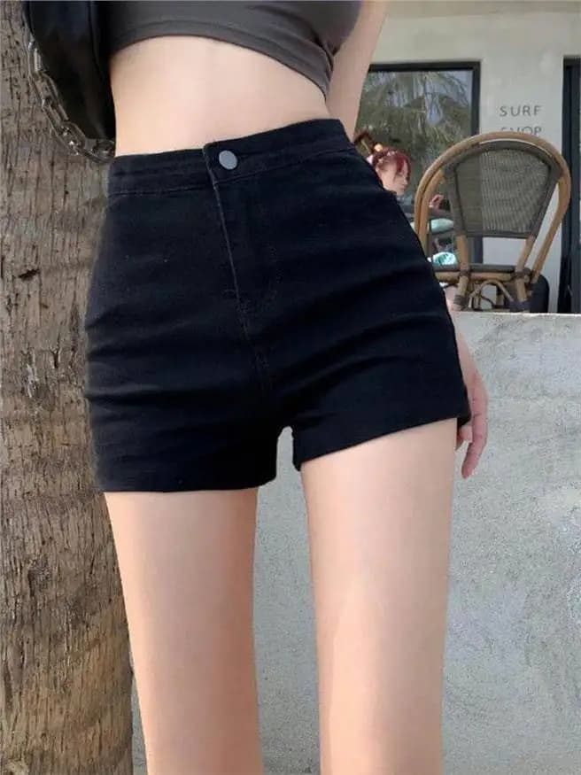 Black Denim Short Shorts Women's Summer Thin High Waist American Style Hot Pants Tight Slim A-Line Hot Pants Straight Leg Pants