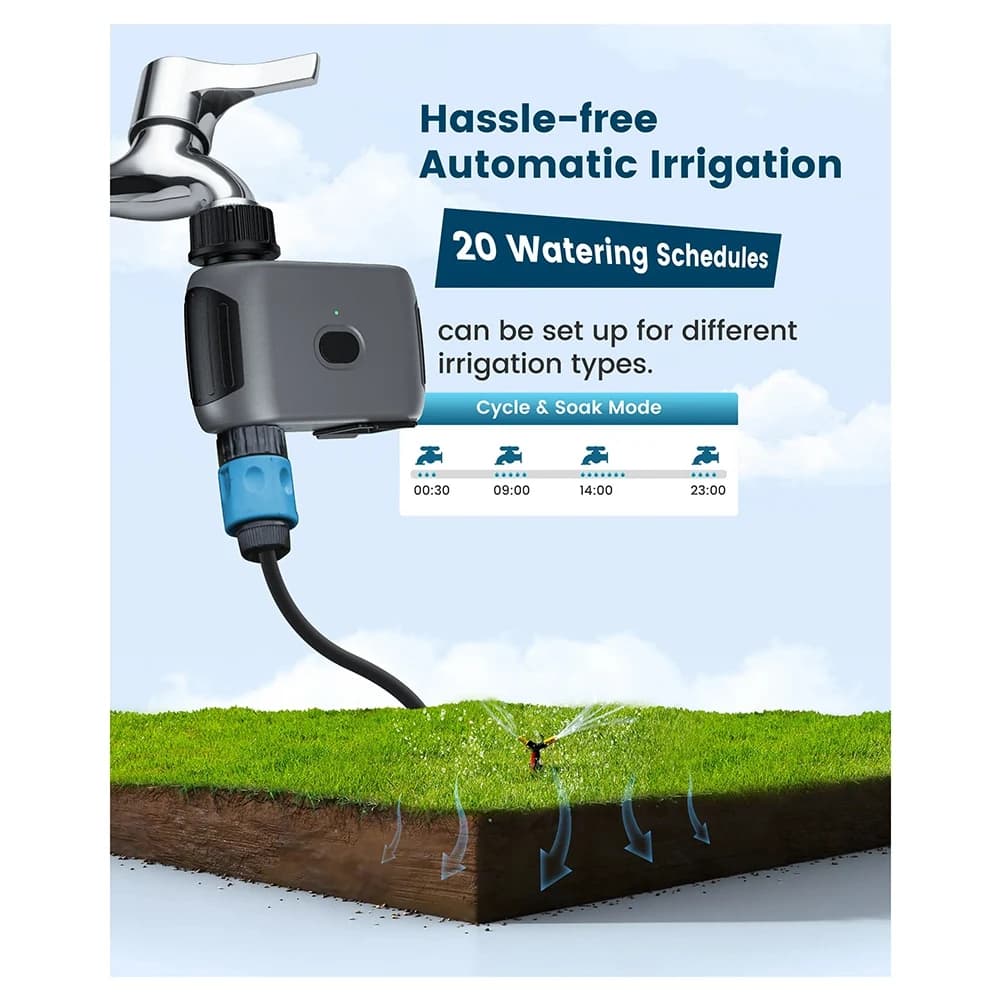 HLZS - Timer Intelligente Wi-Fi per Irrigazione a Goccia da Giardino, Controllo Sprinkler Senza Hub Necessario