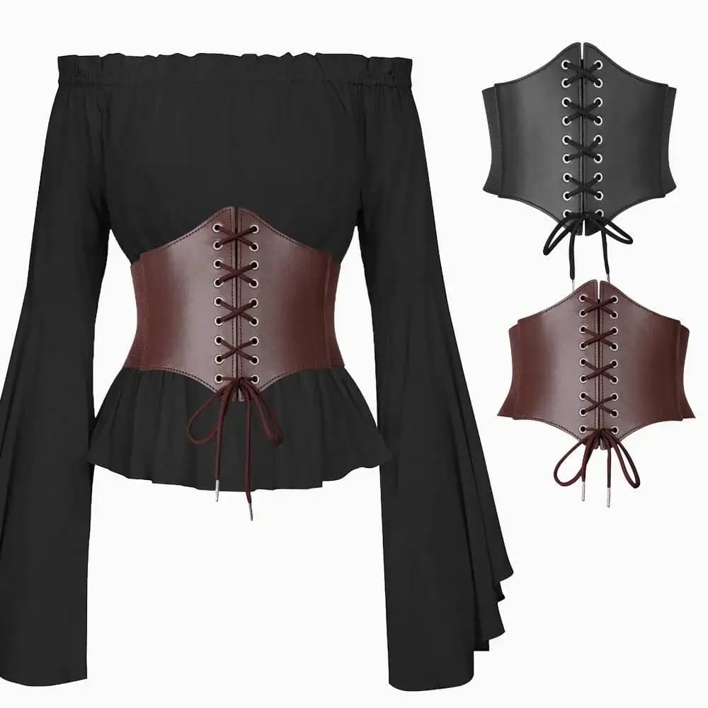 Cintura Larga in Pelle Medievale Steampunk, Accessorio per Costume, Cintura Antica da Vichingo Cavaliere per Donna e Uomo, per LARP e Cosplay