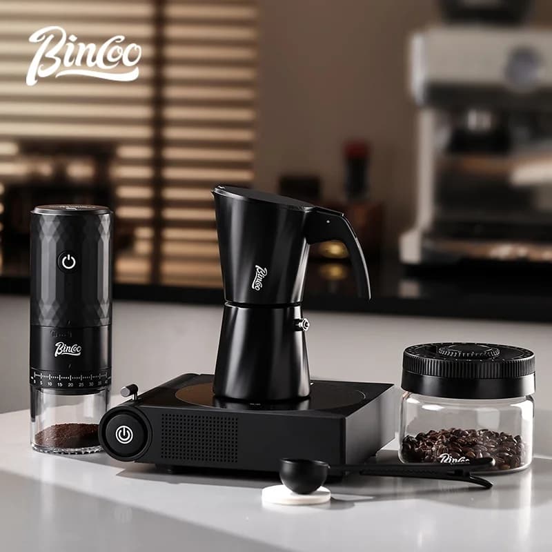 BINCOO Moka Pot Espresso Maker, European Double‑Valve Coffee Pot with Electric Stove Set, 2‑Cup Capacity for Home Coffee Brewing