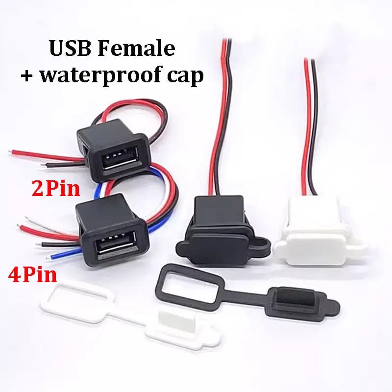 1 ~ 10 pcs 2/4 Pin USB 2.0 Female Power Jack 2P 4P Charging USB port Connector Data interface with waterproof hood USB charger socket