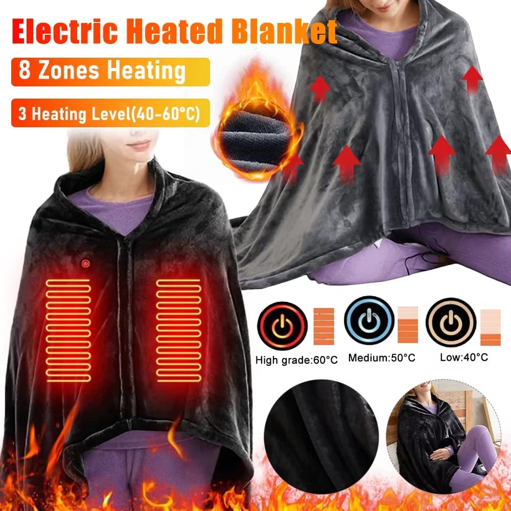 Coperta Elettrica USB Invernale con 3 Livelli di Riscaldamento, Coperta Riscaldante in Pile Portatile, Mantella Termica a Riscaldamento Rapido