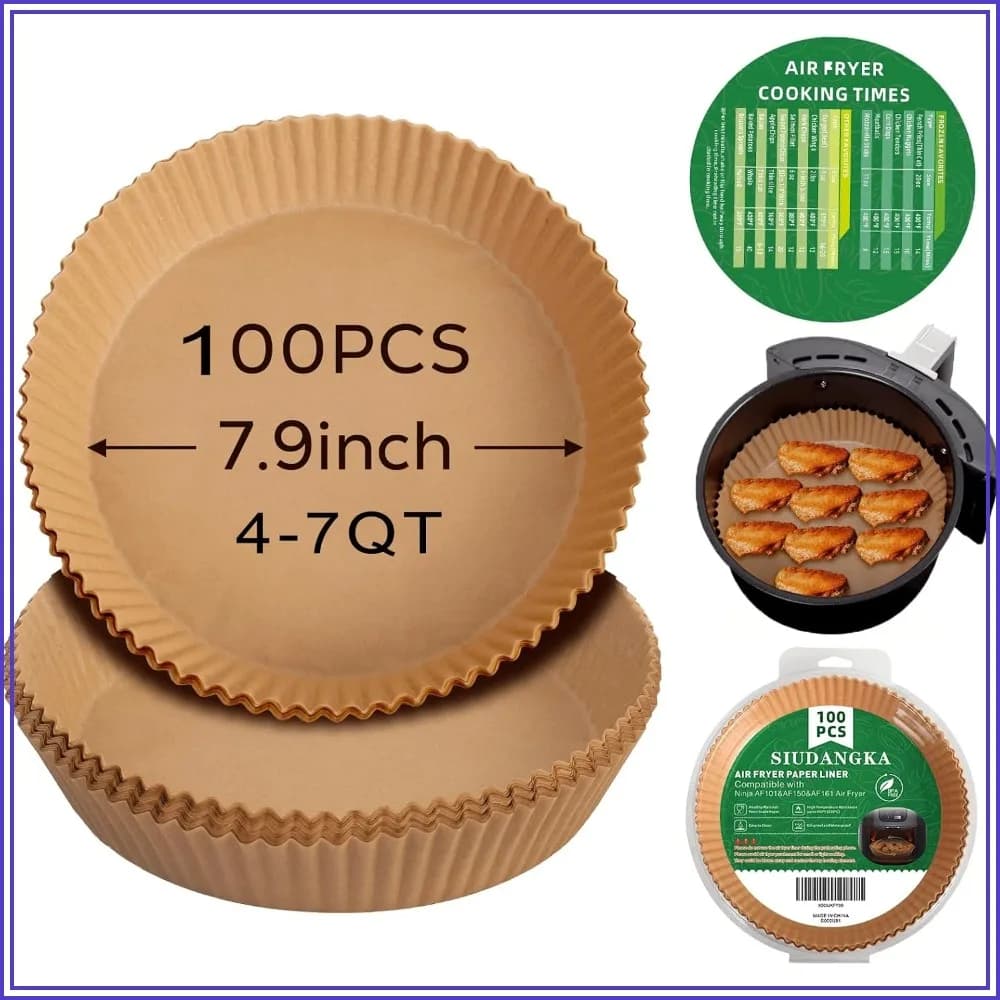 100 Pcs 7.9 Inch Disposable Air Fryer Liners, Non-Stick Parchment Paper for 4-7 QT Air Fryers, Round Baking Liners