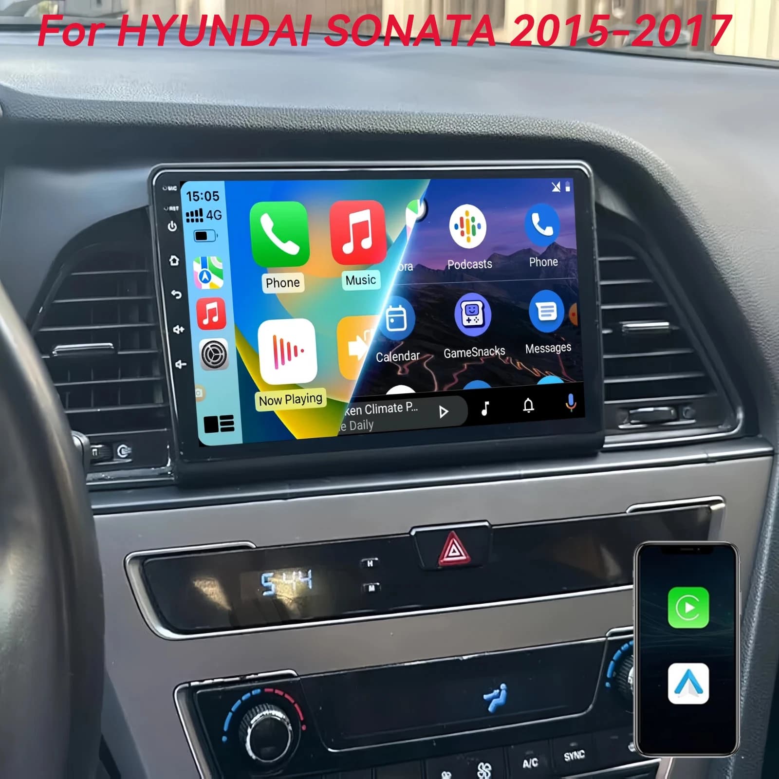 Autoradio Android 16 con Carplay, WIFI+4G, Lettore Multimediale per Hyundai Sonata 7 LF 9 2015-2017, Stereo 2din