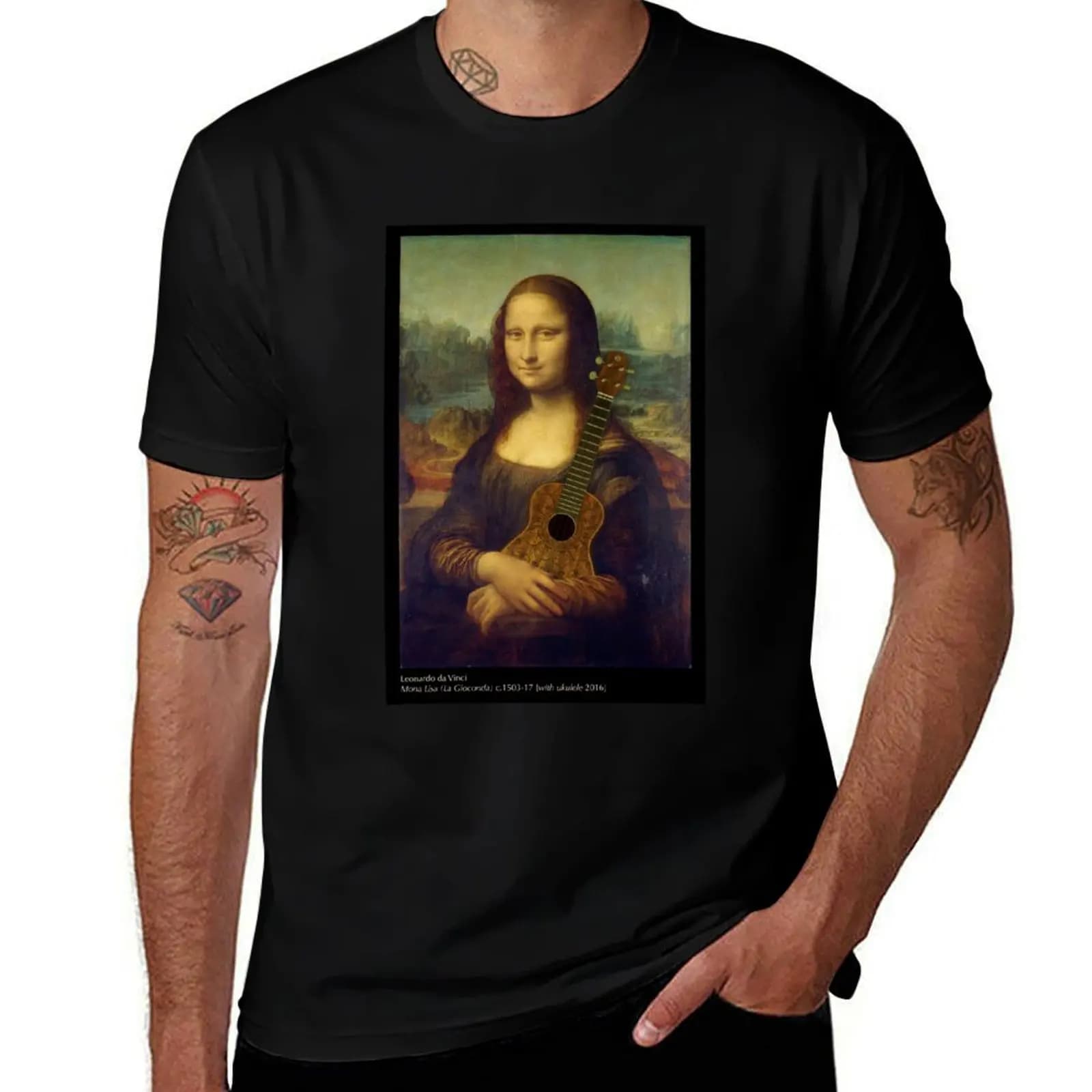 Mona Lisa [with ukulele] T-Shirt No Iron Casual Short Sleeve Top T-Shirt